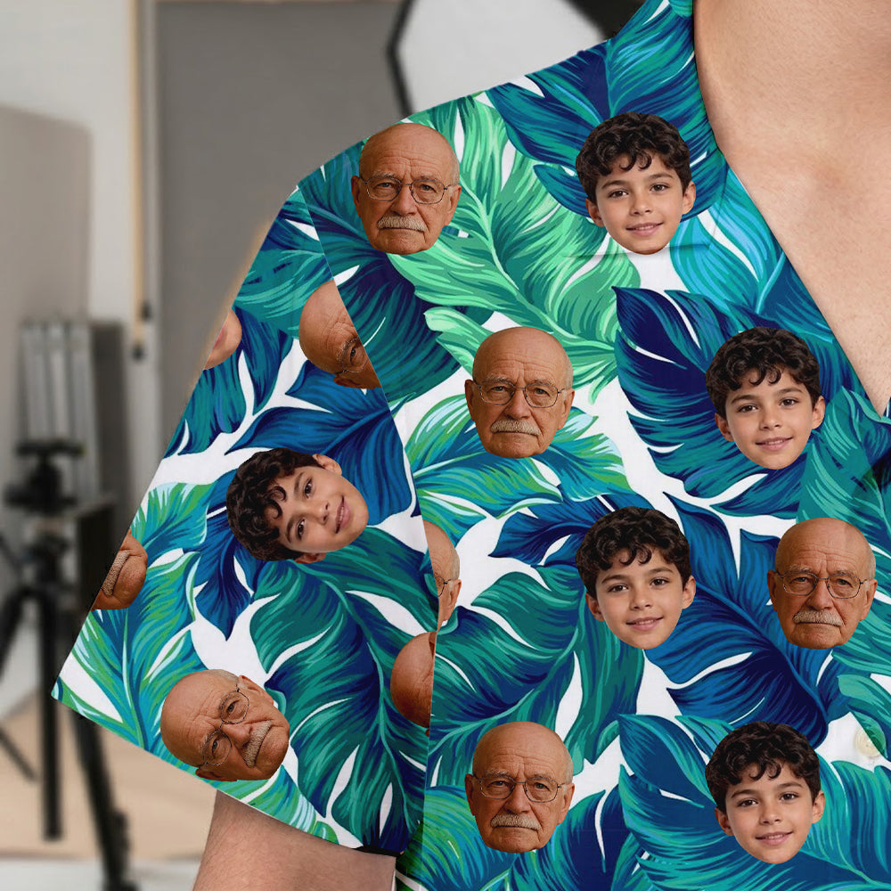 Custom Photo Grandpa Hawaiian Shirt, Matching Family Hawaiian Shirt, Dad Summer Beach Gift THUC99