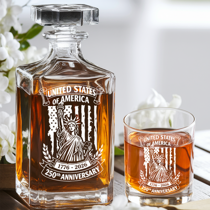 Personalized USA 250th Anniversary Whiskey Decanter Set 1776–2026 THUC99