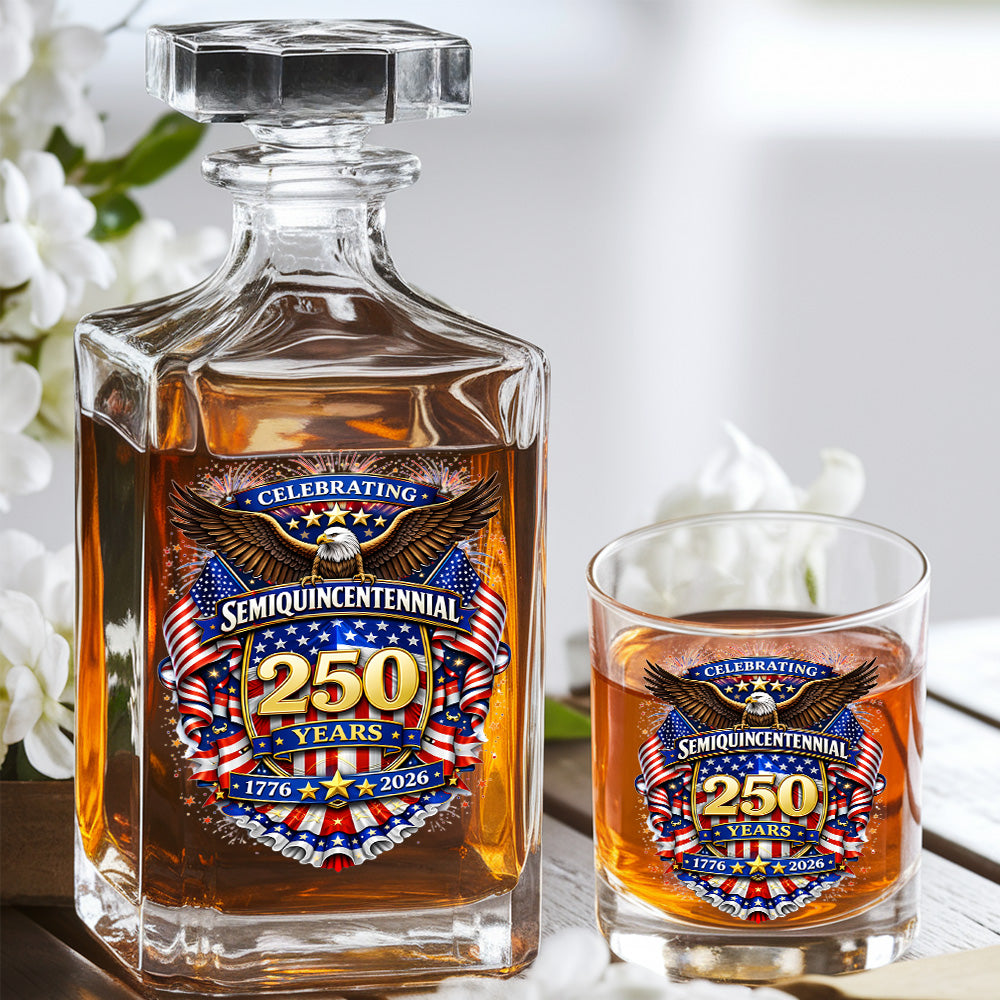 250 Years Whiskey Decanter Set 1776-2026 Patriotic American Gift for Independence Day THUC99