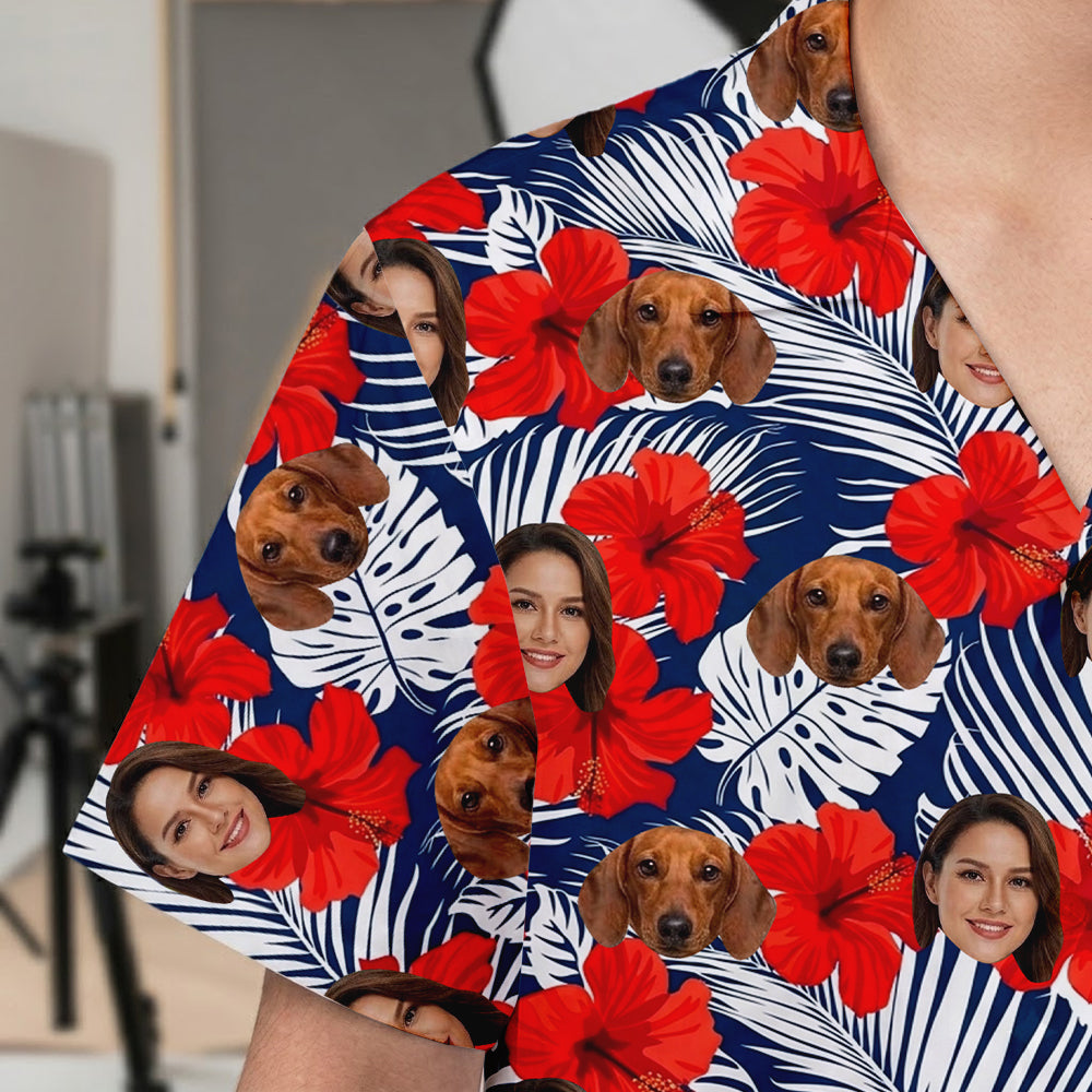 Custom Photo Dog Hawaiian Shirt, Tropical Pet Lover Shirt, Family Matching Vacation Outfit THUC99