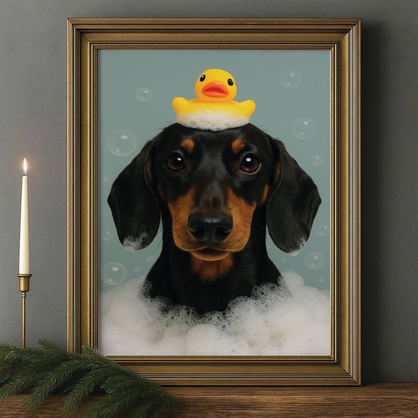 Custom Dog In Bathtub With Duck Toy Canvas Framed Wall Art