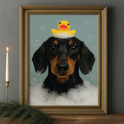 Custom Dog In Bathtub With Duck Toy Canvas Framed Wall Art