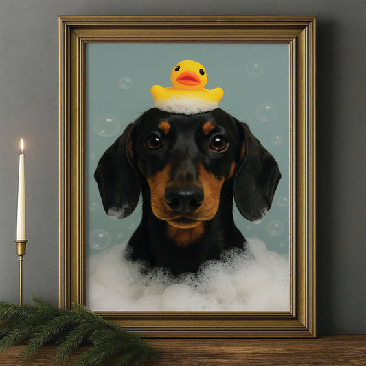 Custom Dog In Bathtub With Duck Toy Canvas Framed Wall Art