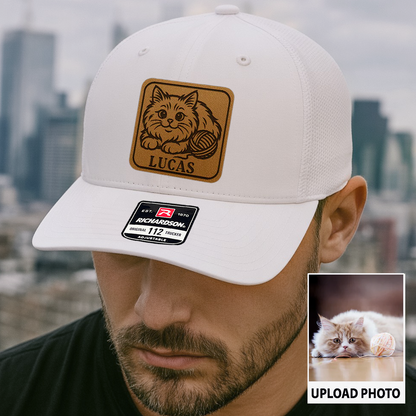 Personalized Cat Photo Leather Patch Hat | Trucker Hat With Cat Photo | Gift For Cat Lover TNGANSP037