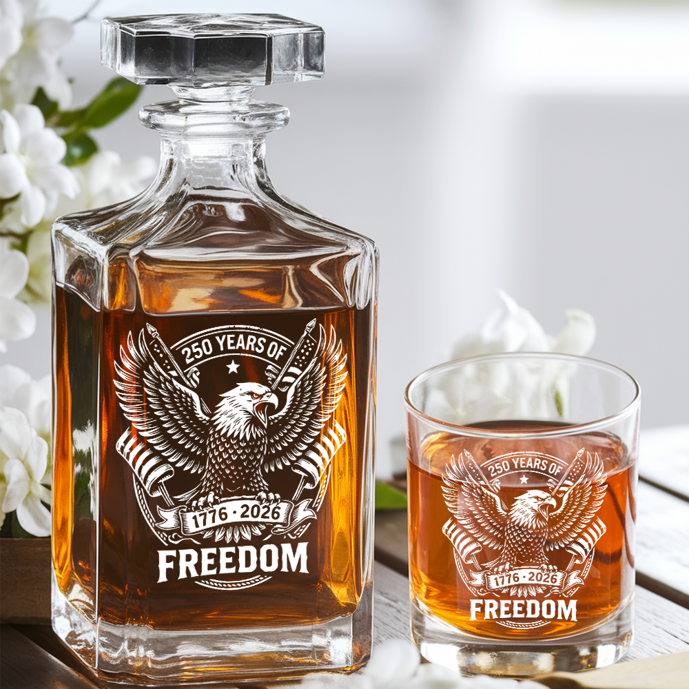 Eagle Freedom Engraved Whiskey Decanter Set, Patriotic Bald Eagle Bourbon Gift THUC99