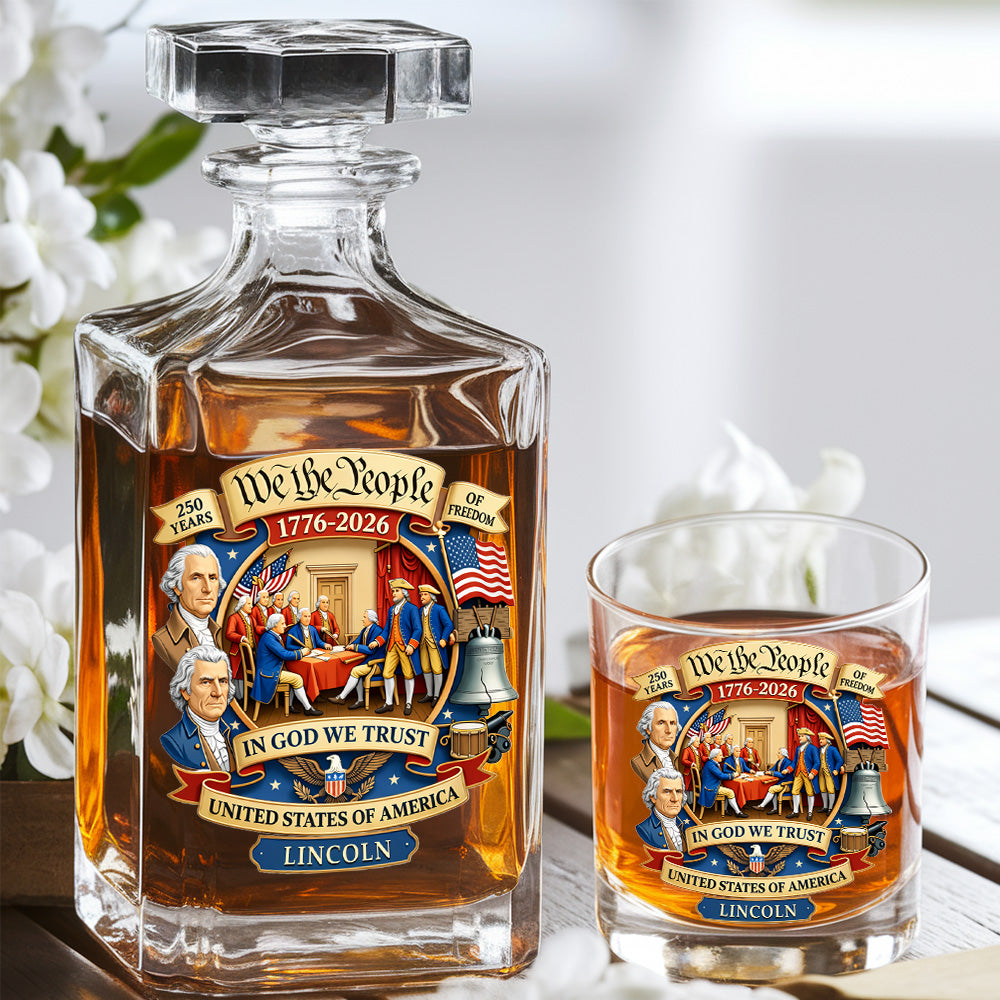 Custom Name We The People Whiskey Decanter Set, Patriotic Gift THUC99