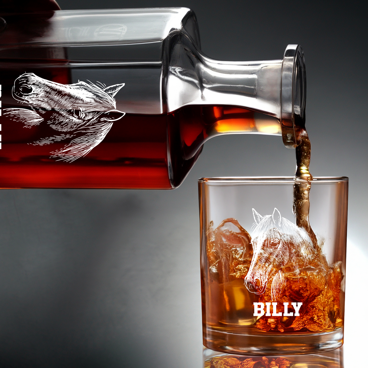 Custom Horse Photo Whiskey Glass And Decanter Set | Personalized Horse Photo Decanter | Gift For Horse Lover | Pet Memorial Gift TNN12
