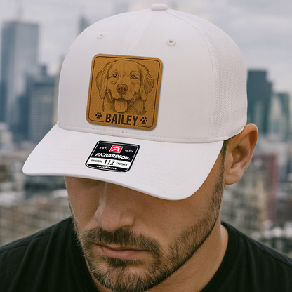 Custom Pet Photo Trucker Hat – Personalized Leather Patch Hat – Dog Portrait Gift – Custom Pet Face Hat NGOC99A8
