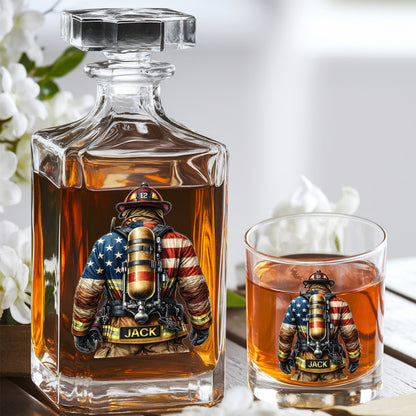 Firefighter Personalized Whiskey Decanter Set, Custom Name Glass Gift