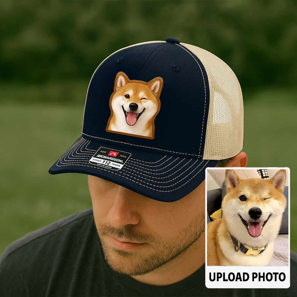 Custom Dog Photo Hat – Personalized Leather Patch Cap – Memorial or Birthday Gift for Dog Dads TH994
