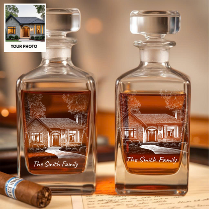 Custom Photo House Whiskey Decanter Set, Personalized Family Gift THUC99
