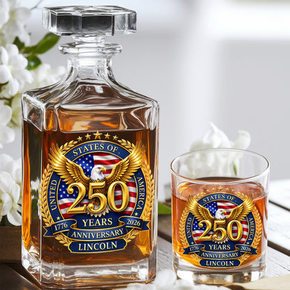 Custom Name 250 Years USA Whiskey Decanter Set, Patriotic Gift THUC99