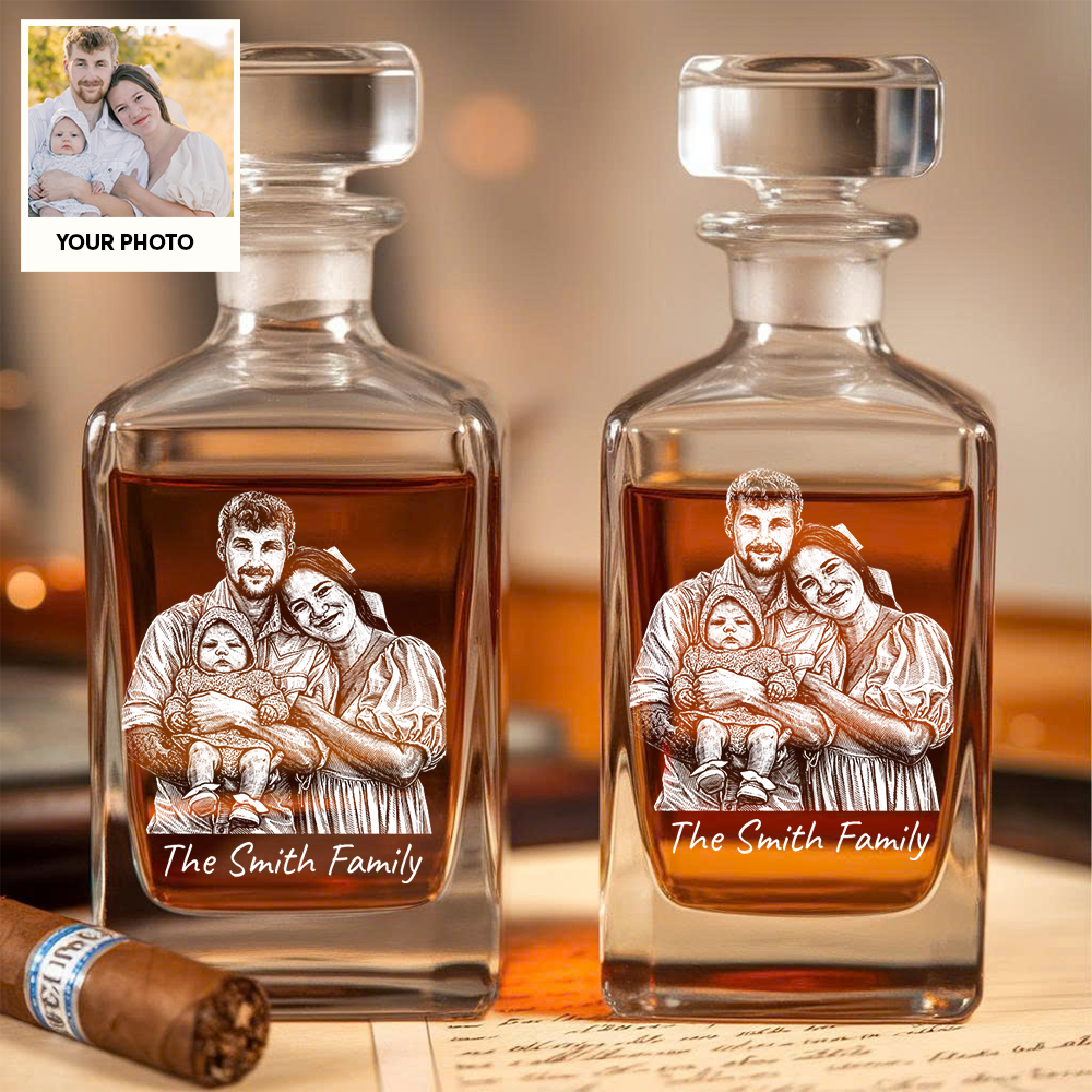 Custom Photo Family Whiskey Decanter Set,  Personalized Father's Day Gift THUC99