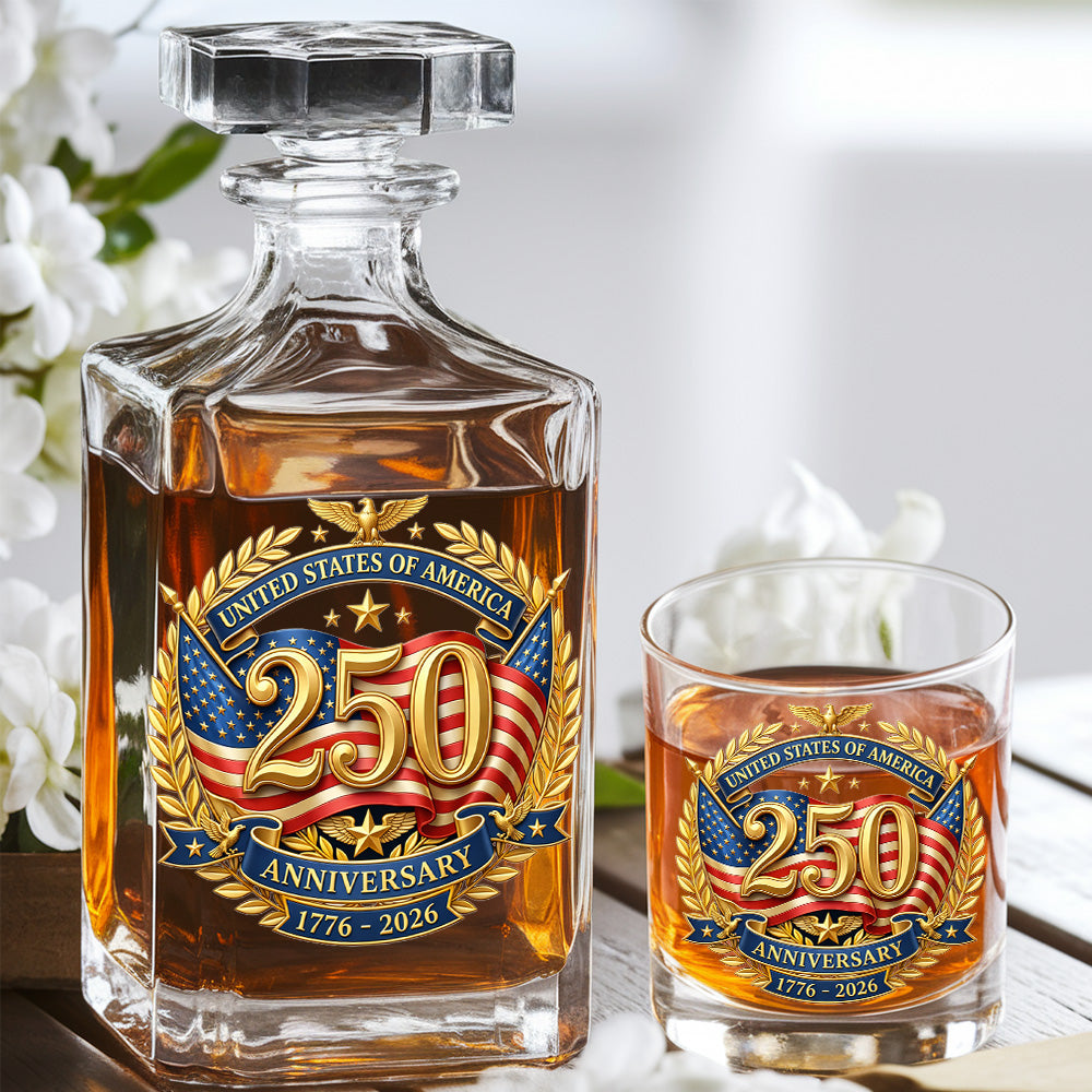 250 Years USA Whiskey Decanter Set 1776-2026, Patriotic Independence Day Gift THUC99