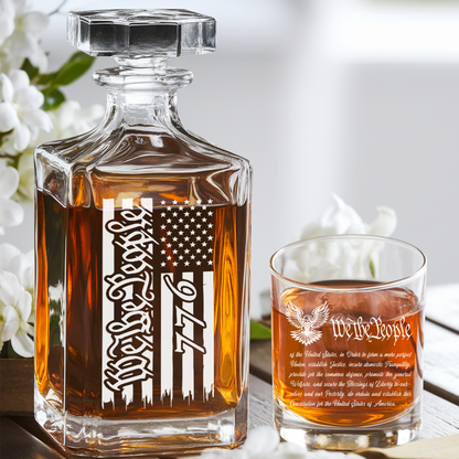 We The People America 250 Years Engraved Whiskey Decanter Set, Patriotic USA Bourbon Gift THUC99