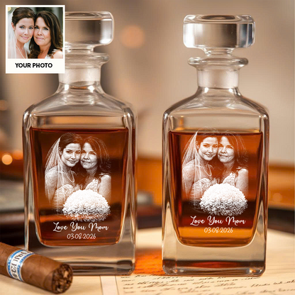 Custom Photo Mom And Daughter Whiskey Decanter Set, Personalized Family Gift THUC99