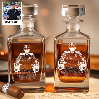 Personalized Photo Police Officer Whiskey Decanter Set with Name, Gift For Dad, Retirement Gift THUC99