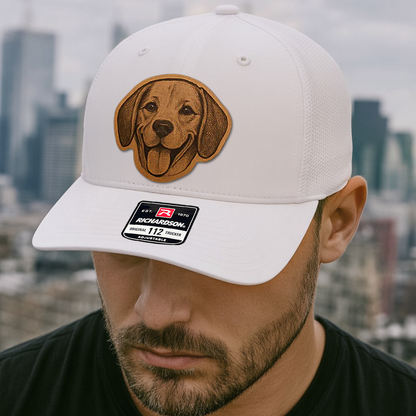 Custom Pet Photo Trucker Hat – Personalized Leather Patch Hat – Dog Gift – Custom Pet Face Hat NGOC99A7