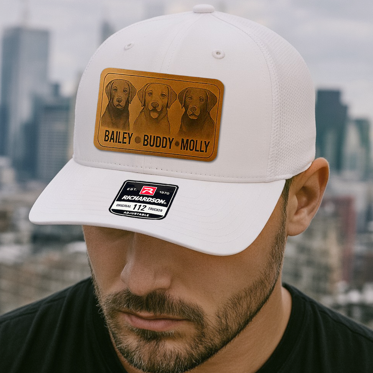 Custom Pet Photo Trucker Hat – Personalized Leather Patch Hat – Dogs Dad Gift – Custom Pet Memorial Hat - Dog Engraved Hat NGOC99A6