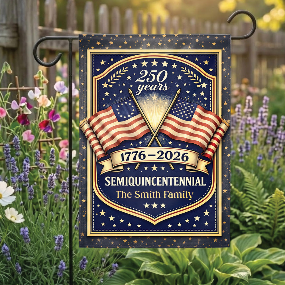 Custom American Flag 1776–2026 250 Years Independence Garden Flag Family Name Gift