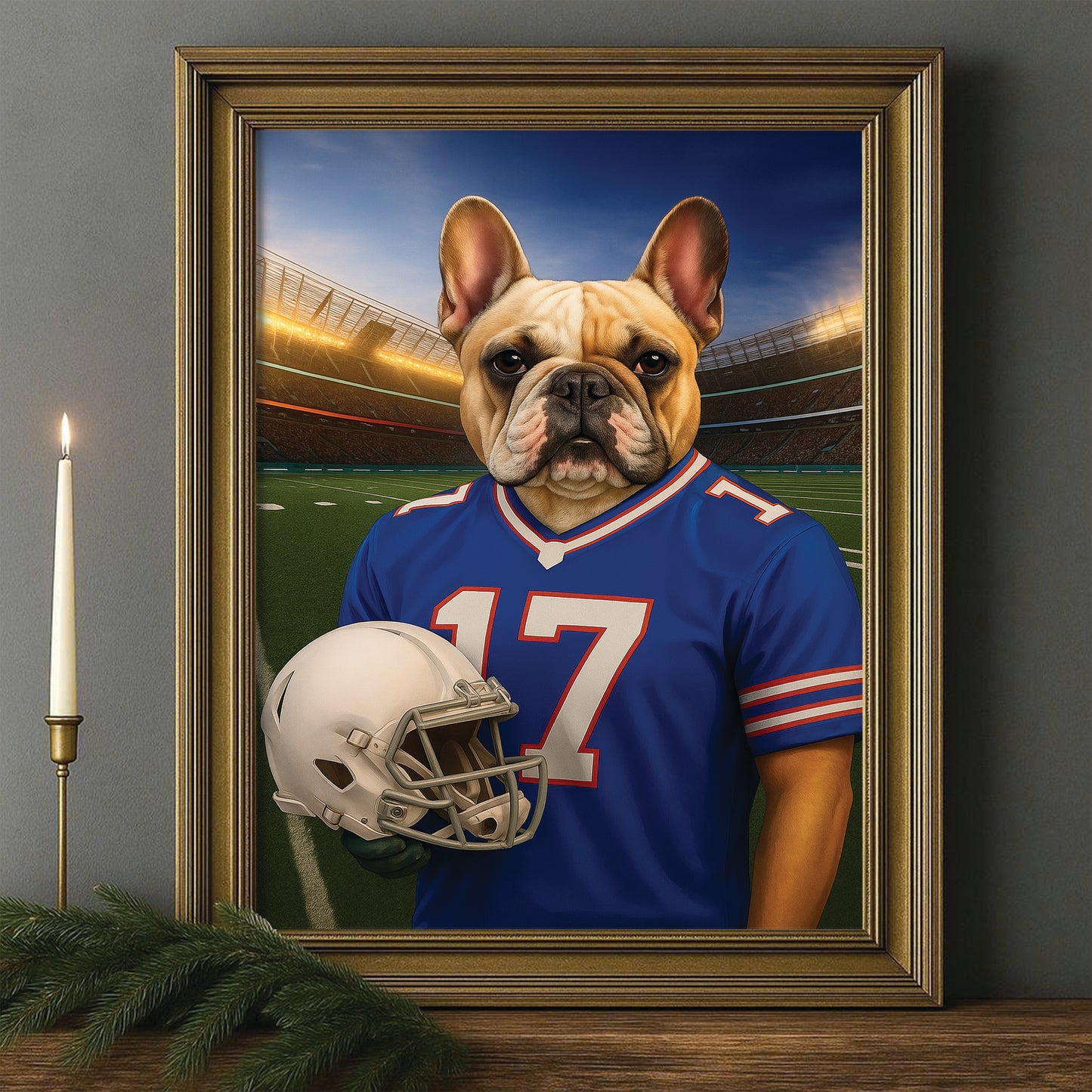 Custom Dog Photo Football Style Canvas Framed Wall Art _ Gift For Dog Lovers