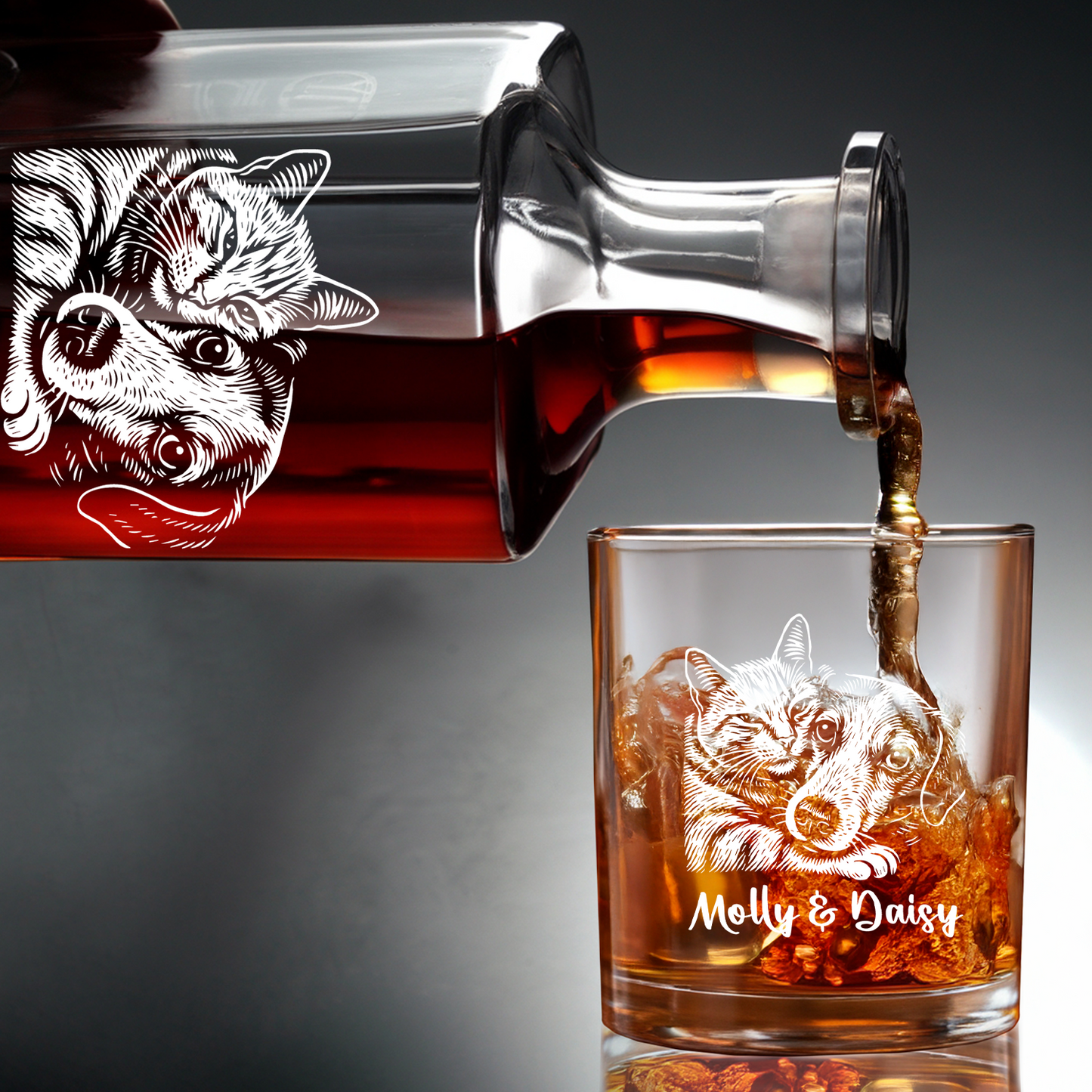 Custom Dog Photo Whiskey Glass And Decanter Set | Personalized Dog Photo Decanter | Gift For Dog Lover | Pet Memorial Gift TNN03