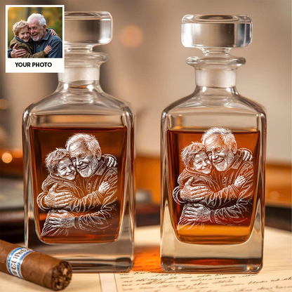 Custom Photo Grandpa Whiskey Decanter Set, Personalized Family Gift THUC99