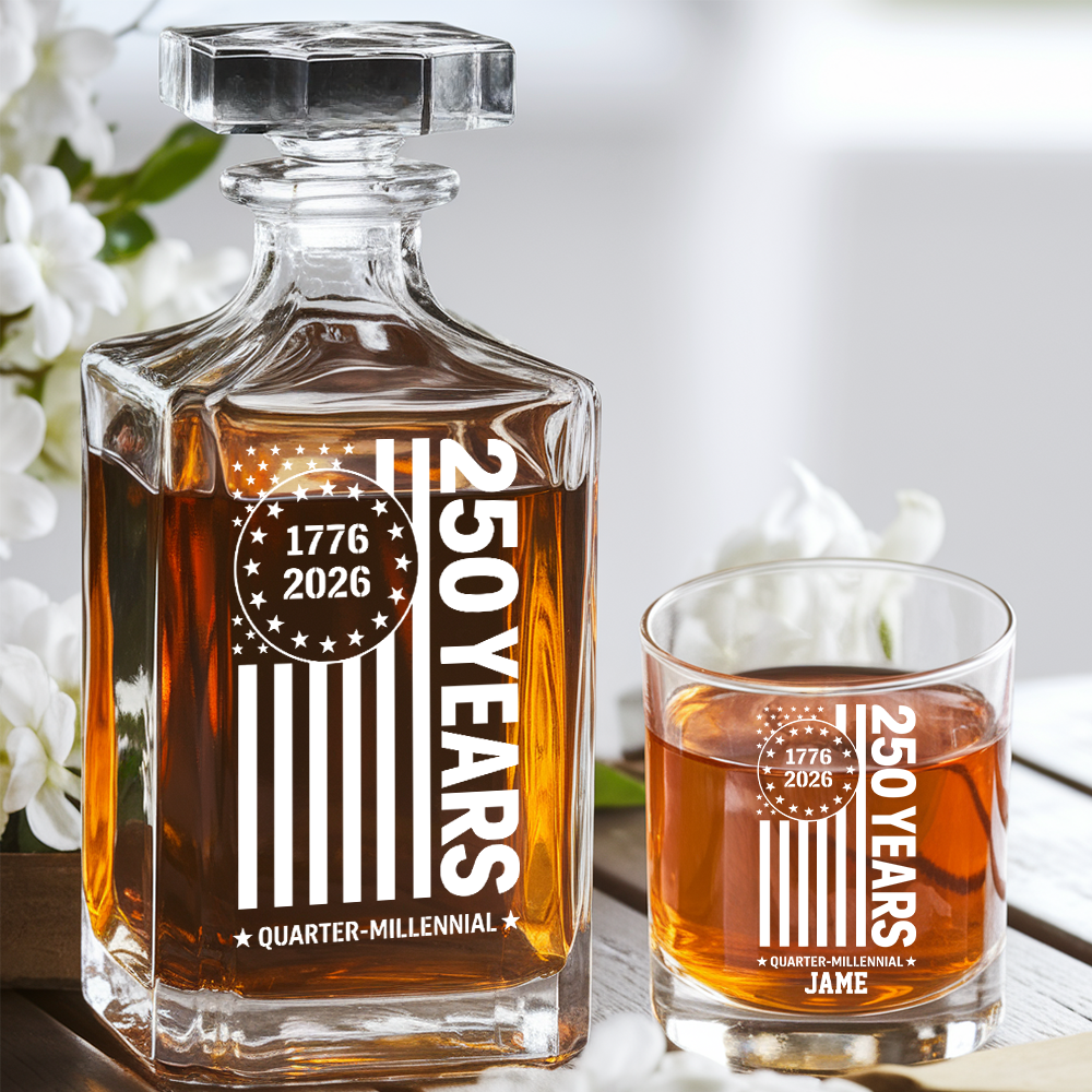 Personalized USA 250th Anniversary Whiskey Decanter Set 1776–2026 THUC99