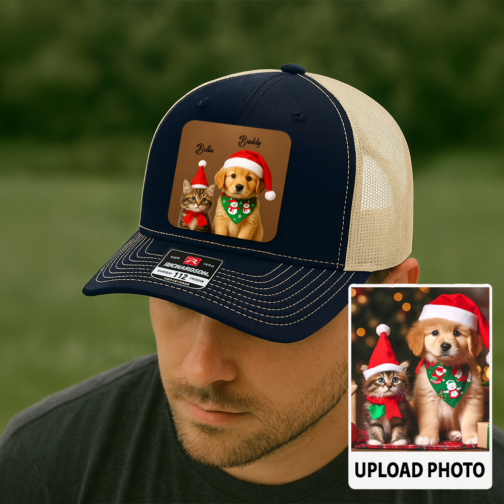 Custom Dog Lover Trucker Hat – Personalized Cap with Pet Photo on Leather Patch – Gift for Pet Owners TH9914