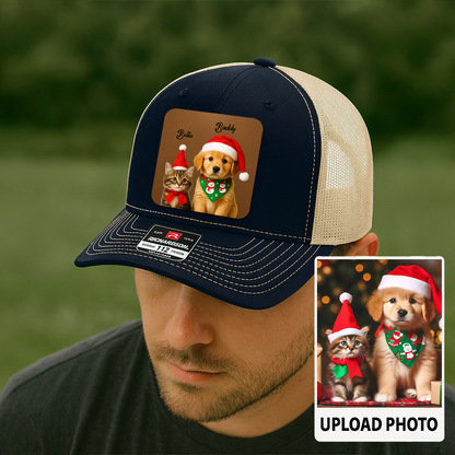 Custom Dog Lover Trucker Hat – Personalized Cap with Pet Photo on Leather Patch – Gift for Pet Owners TH9914