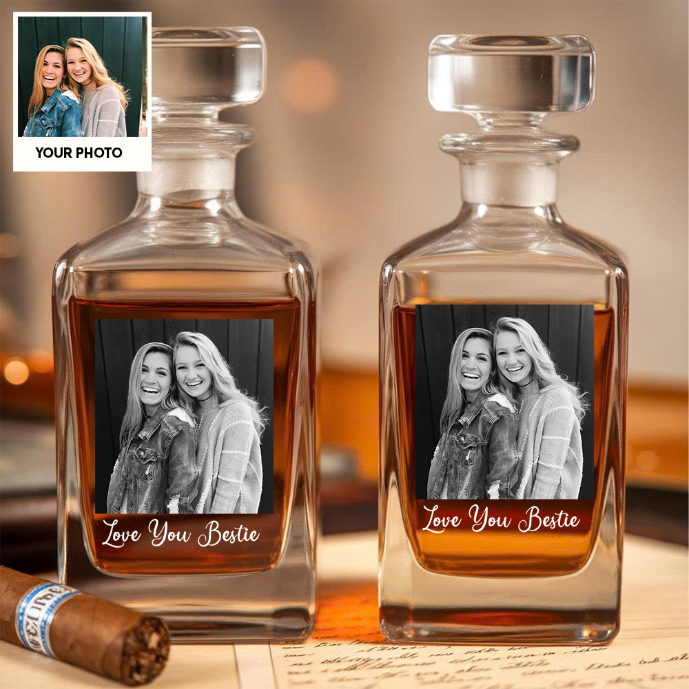 Custom Photo Besties Black And White Whiskey Decanter, Personalized Family Gift THUC99