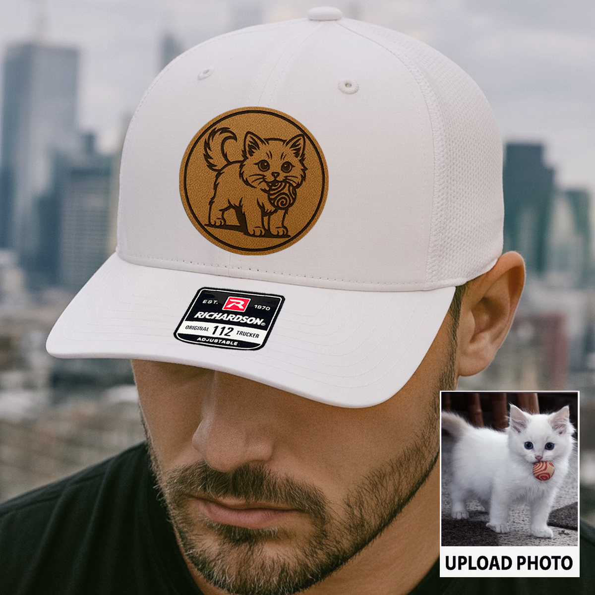 Custom Cat Photo Trucker Hat | Personalized Cat Photo Hat for Cat Owners | Gift For Cat Lovers TNGANSP036