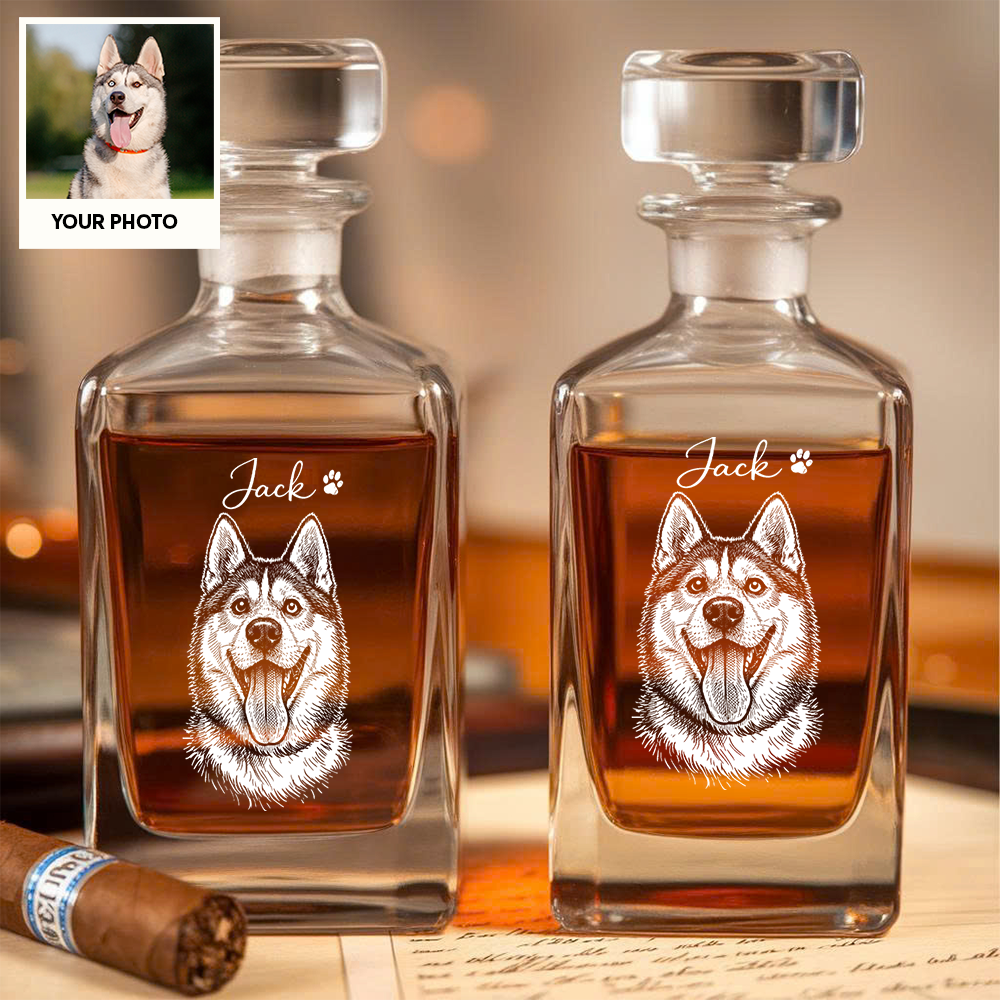 Custom Photo Dog Whiskey Decanter Set with Name, Personalized Dog Lover Decanter Gift THUC99