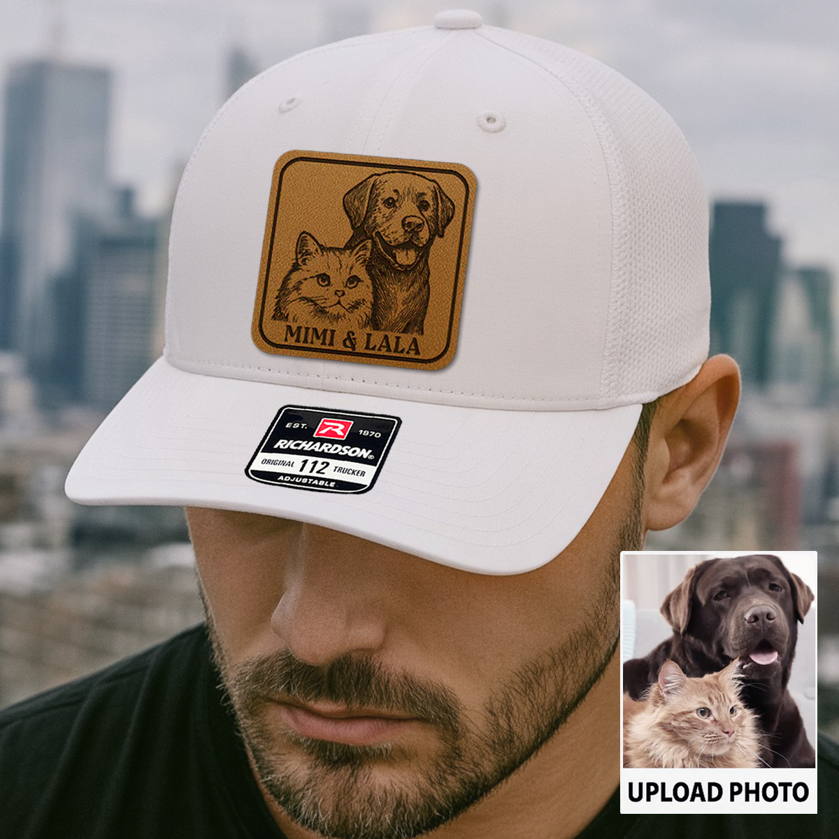 Custom Dog & Cat Photo Trucker Hat | Personalized Pet Patch Leather Patch Hat | Pet Memorial Gift TNGANSP032