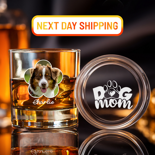Custom Photo Dog Mom With Flowers Whiskey Glass, Personalized Gifts for Pet Loss, Gift For Pet Lover, Funny Glass TNG204