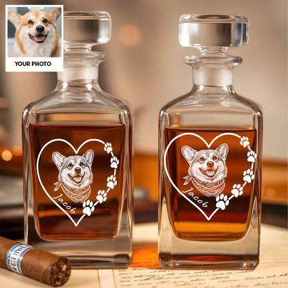 Custom Photo Dog Heart Shape Whiskey Decanter Set with Name, Dog Lover Gift THUC99