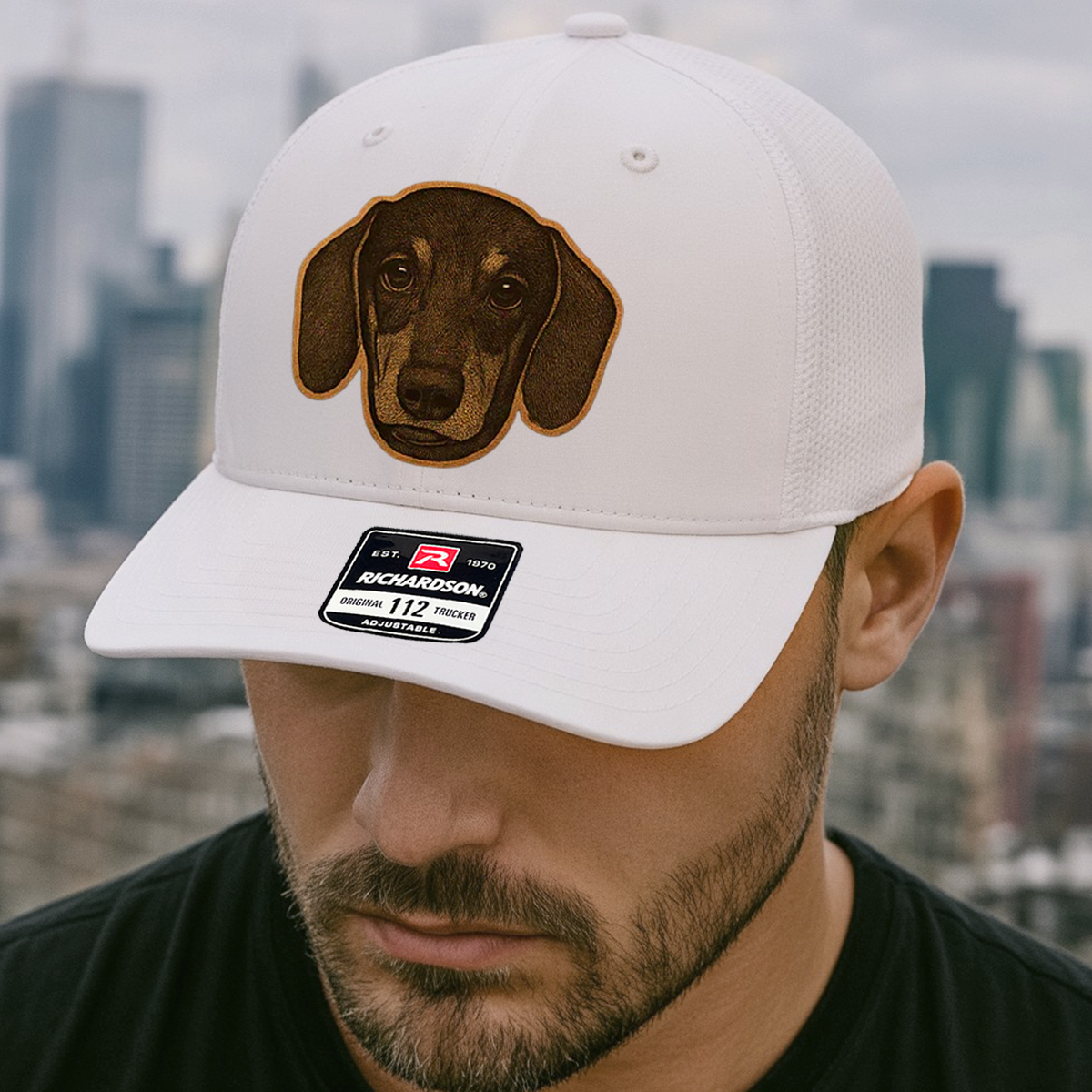Custom Pet Photo Trucker Hat – Personalized Leather Patch Hat – Dog Dad Gift – Custom Pet Memorial Hat - Dog Lover Gift - Engraved Hat NGOC99A1