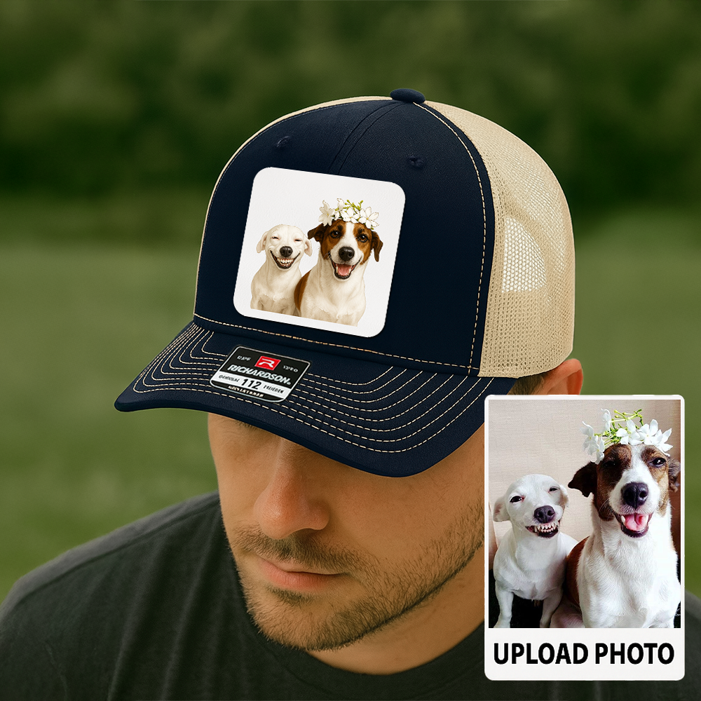 Custom Pet Hat with Leather Patch – Personalized Dog Cap – Memorial Gift for Pet Lover TH9912
