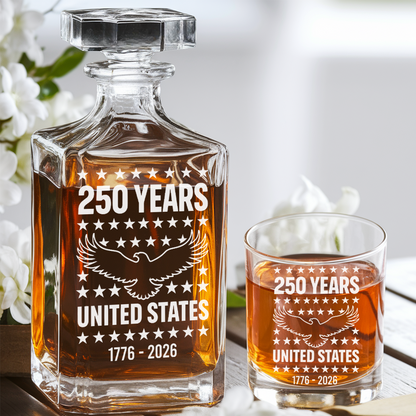 Eagle USA 250th Anniversary Engraved Whiskey Decanter Set, Personalized Patriotic Bourbon Gift THUC99