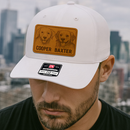 Custom Pet Photo Trucker Hat – Personalized Leather Patch Hat – Couple Dogs Gift – Custom Pet Memorial Hat - Dog Gift - Engraved Hat NGOC99A3