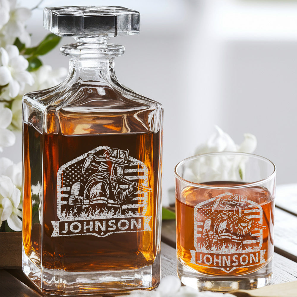 Personalized Firefighter Wife Decanter Set – Custom Name Whiskey Gift for Firefighter Family
