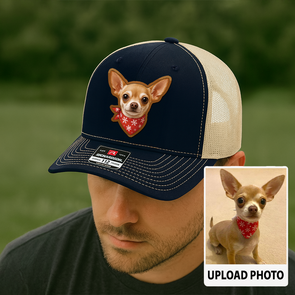 Custom Dog Lover Trucker Hat – Personalized Cap with Pet Photo on Leather Patch – Gift for Pet Owners TH998