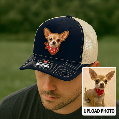 Custom Dog Lover Trucker Hat – Personalized Cap with Pet Photo on Leather Patch – Gift for Pet Owners TH998