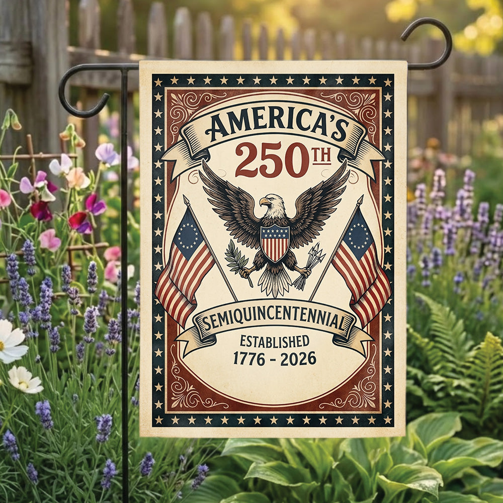 America 250th Semiquincentennial Garden Flag 1776-2026, Patriotic USA Flag, Independence Day 4th of July Outdoor Decor