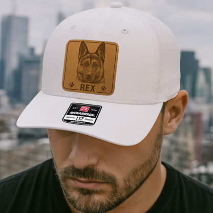 Custom Pet Photo Trucker Hat – Personalized Leather Patch Hat – Dog Owner Gift – Custom Pet Hat NGOC99A9