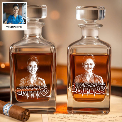 Custom Photo Nurse or Doctor Whiskey Decanter Set, Personalized Name Medical Decanter THUC99