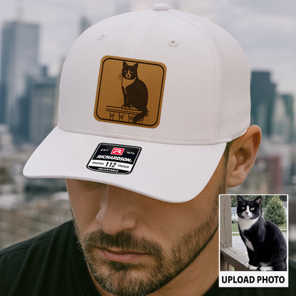 Personalized Cat Photo Leather Patch Hat | Trucker Hat With Cat Photo | Gift For Cat Lover TNGANSP040