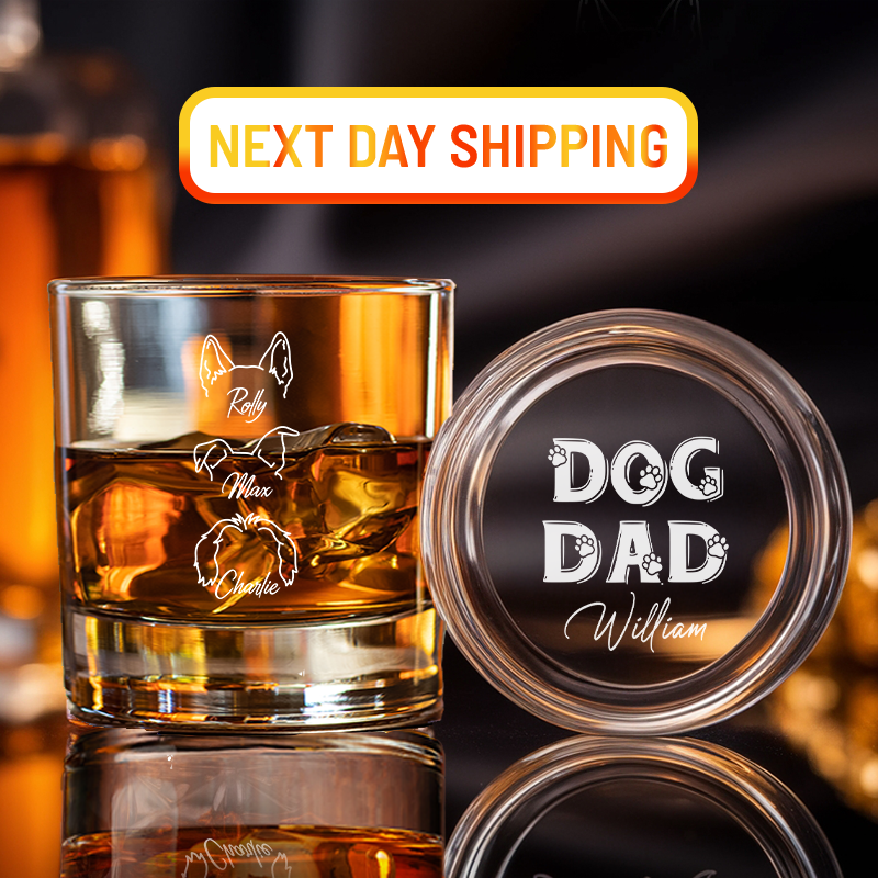 Personalized Dog Dad Whiskey Glass, Custom Dog Ear Glass  With Name, Pet Lover Gift, Dog Dad Gift TNG197