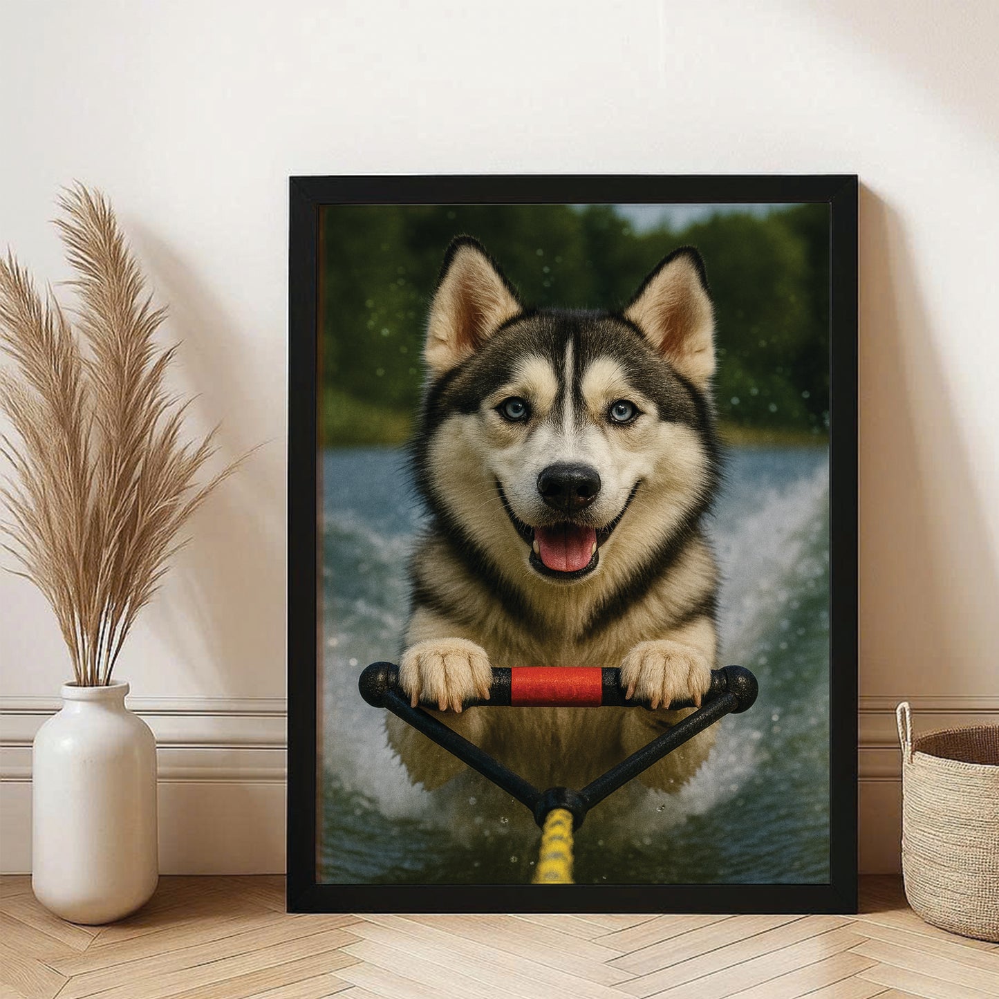 Custom Photo Water Ski Dog Canvas Framed Wall Art Gift For Dog Lovers