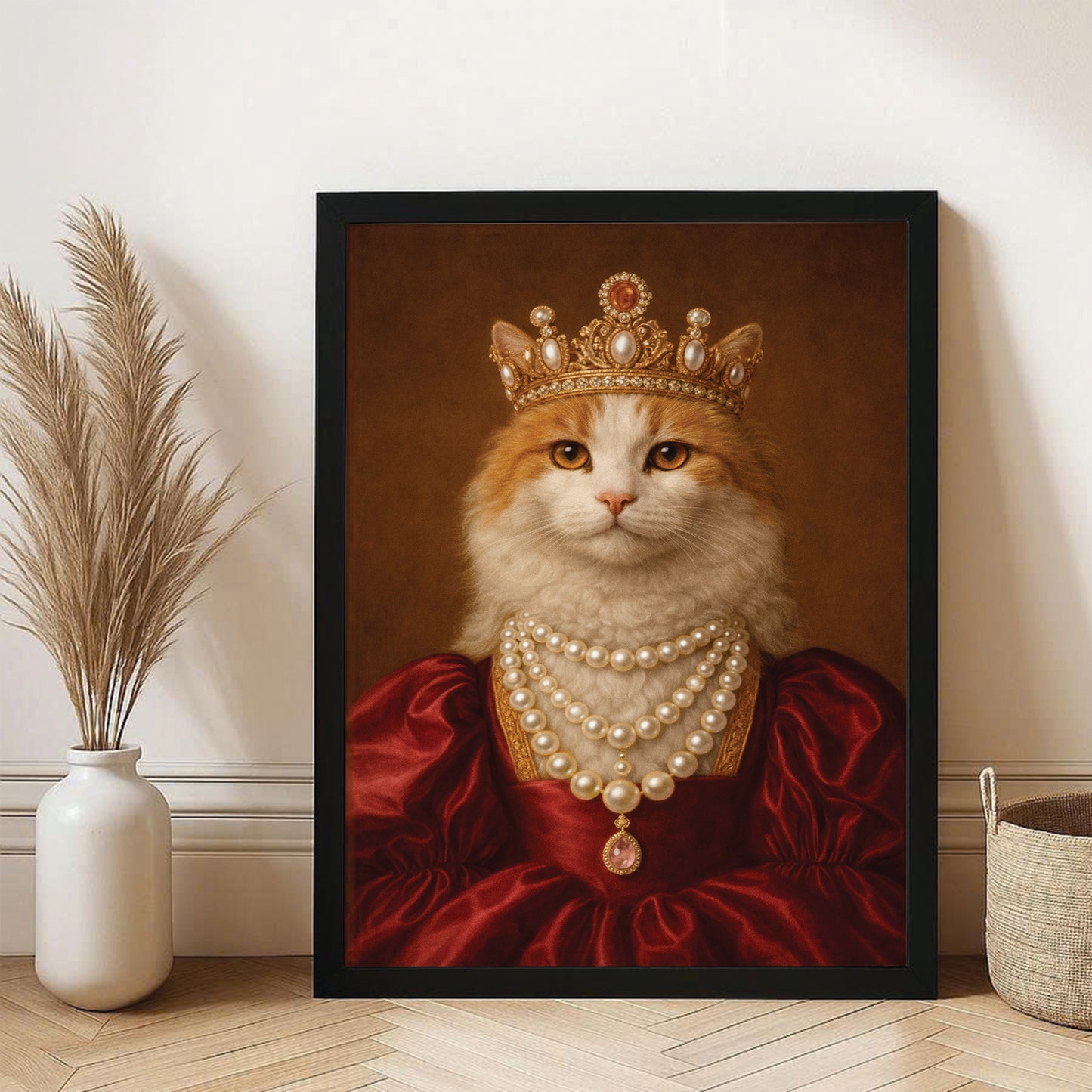 Custom Photo Queen Cat With Crown Canvas Framed Wall Art Gift For Cat Lovers